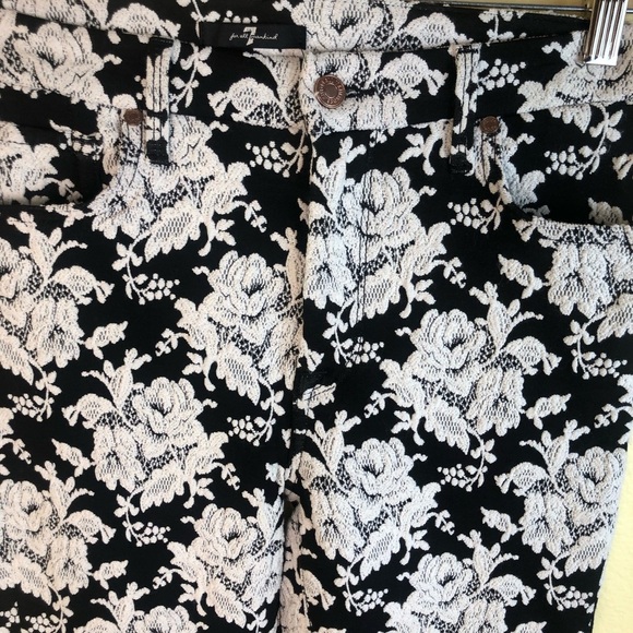 7 for all mankind black white Embroidery floral skinny pants trousers size 30 - Picture 3 of 10